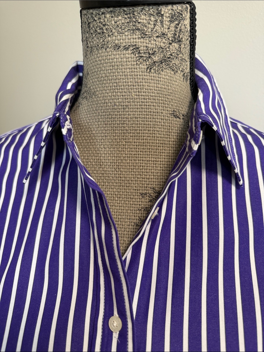 Lauren Ralph Lauren Purple/White Stripe Classic Cotton LS ButtonDown Shirt Sz L - Picture 3 of 7